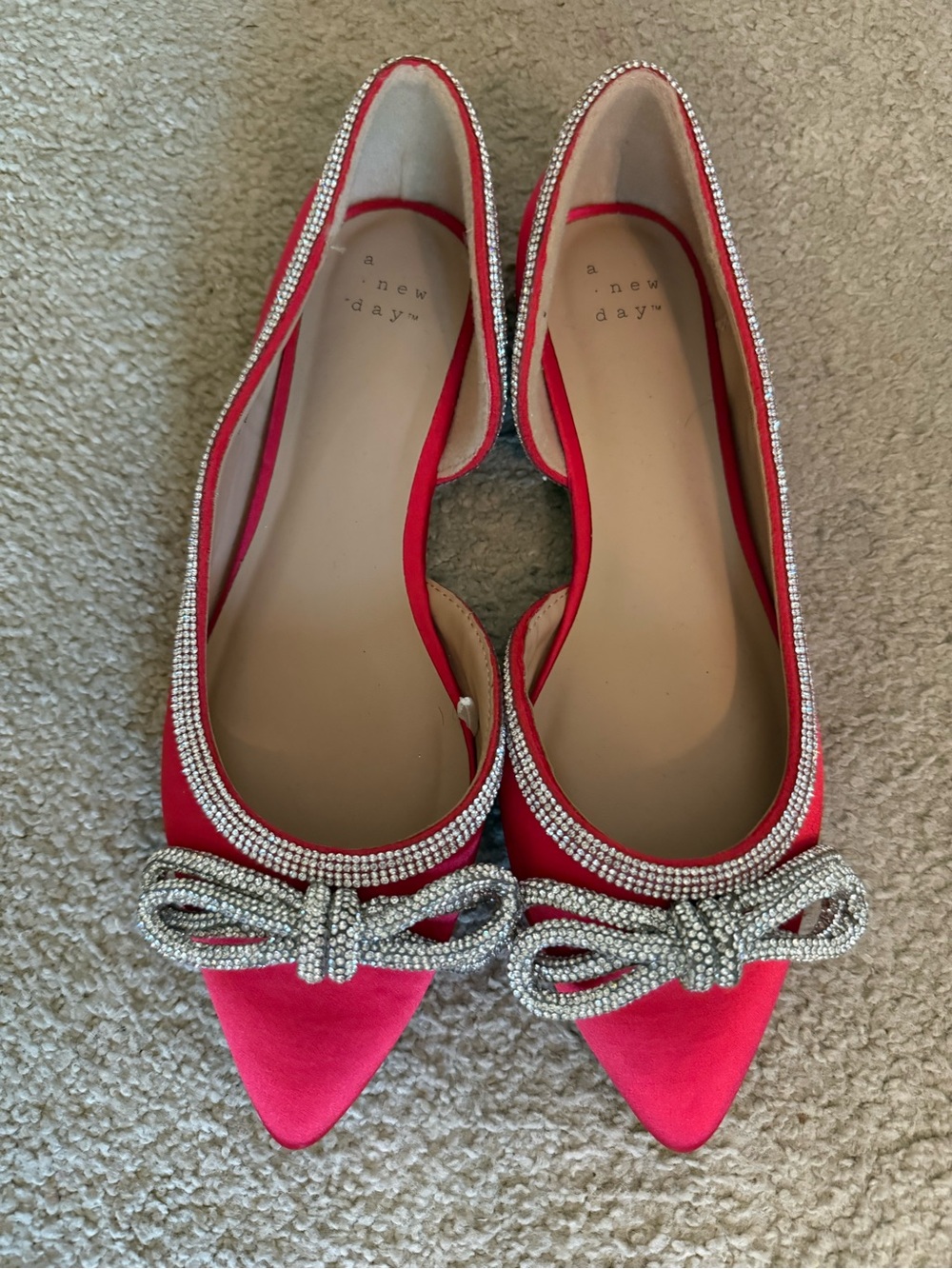 a new day Hot Pink Pointed Toe Flats with Rhinestone Bow
